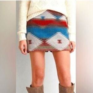 American Eagle Outfitters Blue and Red Patterned Mini Skirt